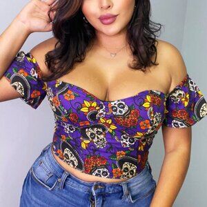 Day of the dead corset top with boning and lace up back